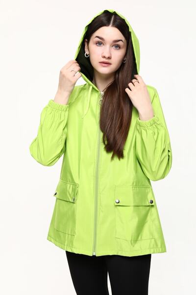 Primaro Neon Green Women's Hooded Windbreaker Raincoat
