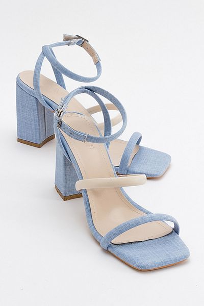 LuviShoes Sandale cu toc pentru femei Ollos denim-bej