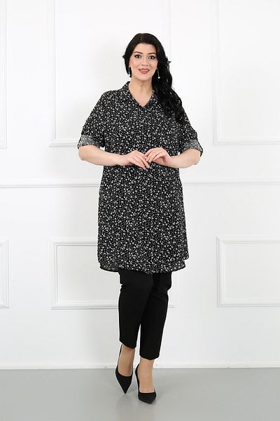 By Alba Collection Women's Black Floral Cotton Viscose Large Size Tunic