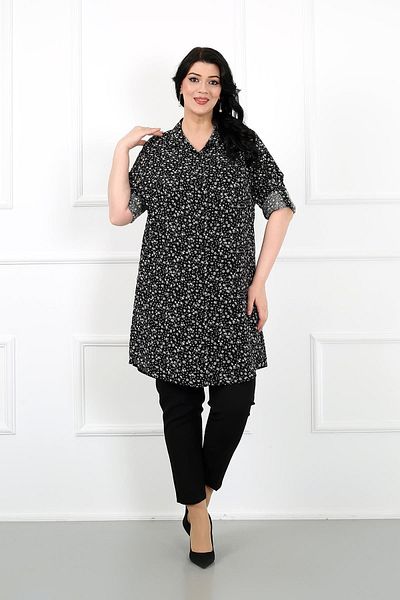 By Alba Collection Women's Black Floral Cotton Viscose Large Size Tunic