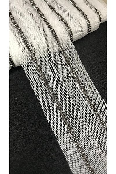 Ozpas White Stoned Tulle Ribbon 2cm Width 3m