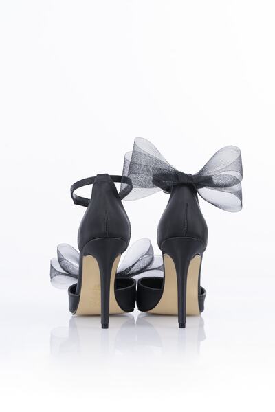 İnce Topuk Siyah Fiyonklu Lu Abiye Kadın Ayakkabı