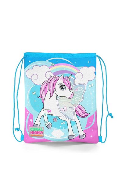 Coral High Rucsac cu șnur cu șnur pentru copii, albastru, roz neon, unicorn 22467