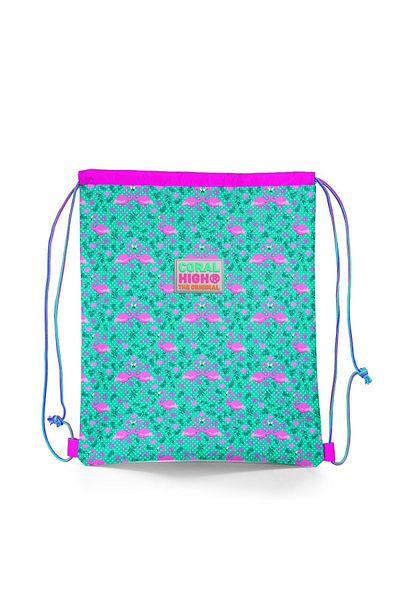 Coral High Kids Water Green Pink Flamingo Patterned Drawstring Drawstring Backpack 22468