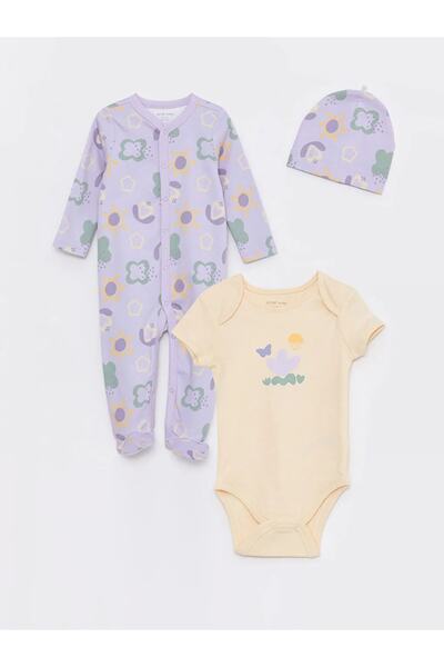 LC Waikiki LCW Baby - Crew Neck Printed 3-Piece Set for Baby Girl