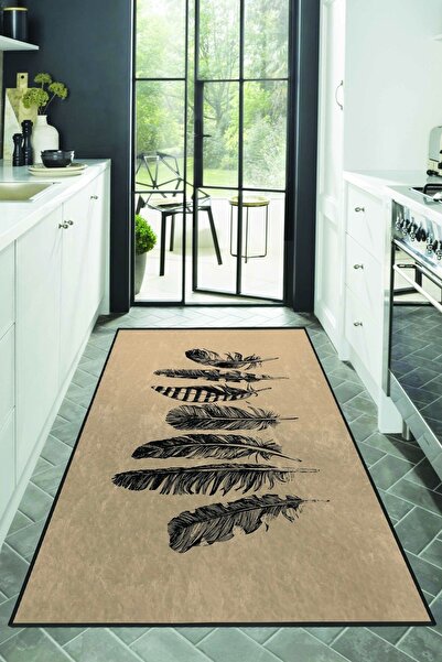 Pilloveland Mutfak Halısı Dijital Baskılı Kaymaz Taban Ve Yıkanabilir - Tüy Desenli