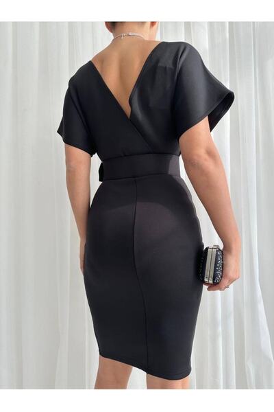 twomeey Rochie neagră de damă, din material textil, cu curea