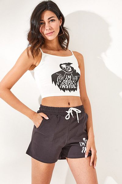 Olalook Women's Anthracite Top and Bottom Printed Suit TKM-19000205