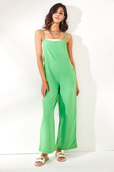 Olalook Γυναικεία ολόσωμη φόρμα με πράσινη τσέπες με λουράκια, φαρδιά φαρδιά, TLM-19000098