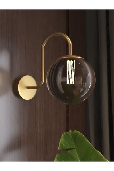 avizade NOA Pilli Eskitme Metal Füme Cam Modern Tasarımlı Kıvrak Duvar Aplik