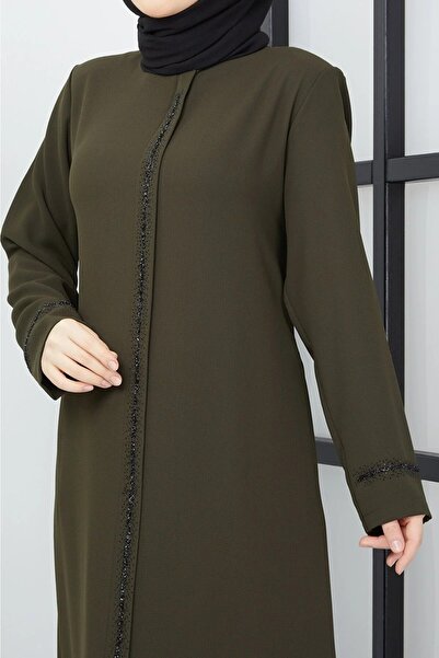 KMKkombin Women's Plus Size Front and Ankle Stone Embroidered Honeycomb Fabric Top Coat Summer 1323