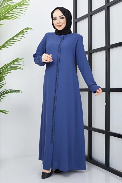 KMKkombin Women's Plus Size Front and Ankle Stone Embroidered Honeycomb Fabric Top Coat Summer 1323