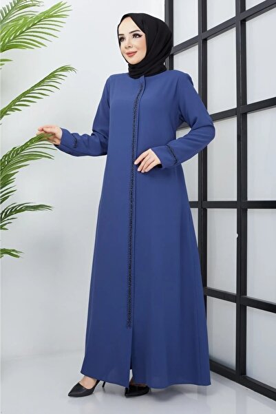 KMKkombin Women's Plus Size Front and Ankle Stone Embroidered Honeycomb Fabric Top Coat Summer 1323