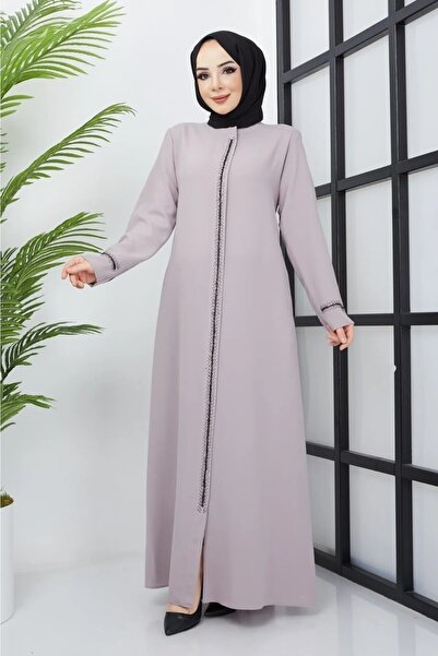 KMKkombin معطف نسائي كبير الحجم من الأمام والكاحل مطرز بالأحجار على شكل قرص ا...