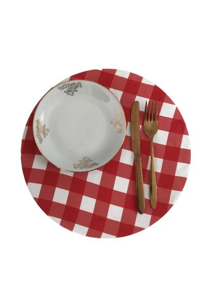 Sister Home Design Büyük Kırmızı Pötikare, Dama Amerikan Servis, Kumaş Supla