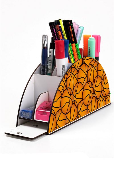 kutuTR Wooden Vip Sports Series Rainbow Ruled Desktop Pen Holder Organizer Assembled Boxed