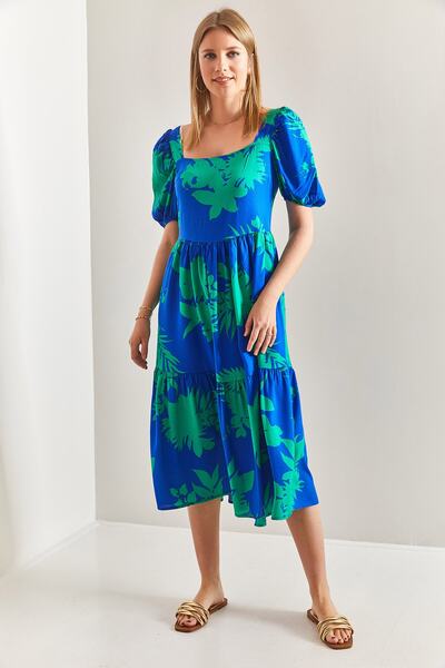 Bianco Lucci Női szögletes galléros görögdinnye ujjú Terikoton ruha