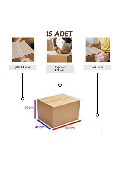 Karteks 15 Adet 40x60x40 Çift Oluklu Taşınma Karton Koli Baskısız
