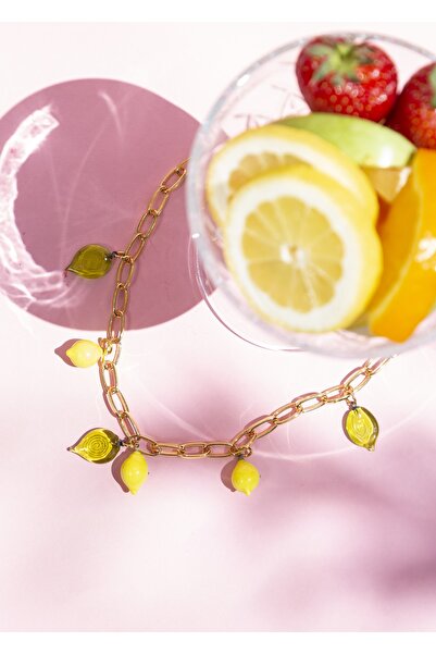 CHARMLUCKY Murano Limon Yaprak Charm Kolye