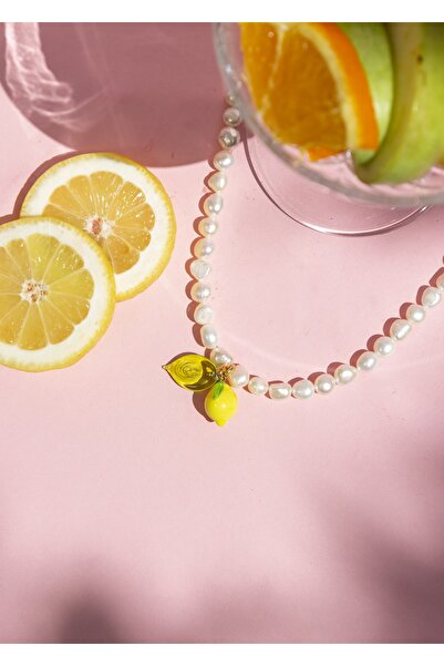 CHARMLUCKY Murano Yapraklı Limon Inci Kolye