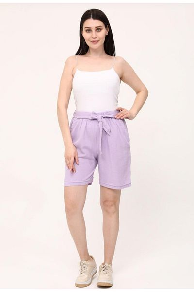 BAHHAR Women's Large Size Khaki Linen Cotton Shorts with Pockets, Brits and Belted
