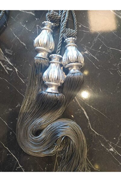 ÖzenEvim Fon Perde Tavan Bağlama Aparatı Püsküllü Antrasit Braçol Set Perde Süsü