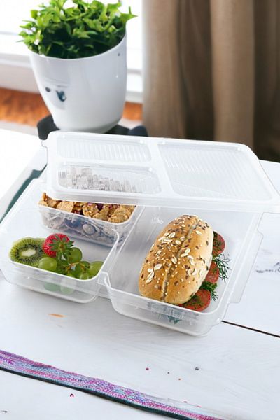 Melkan Home 3 Compartment Storage Container Transparent Lunch Box Portable Lunch Box with Lid Storage Box
