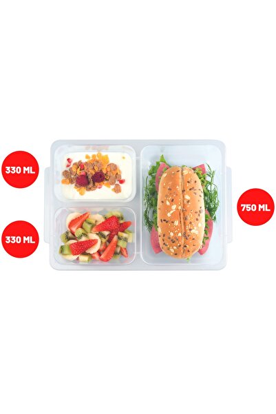 Melkan Home 3 Compartment Storage Container Transparent Lunch Box Portable Lunch Box with Lid Storage Box