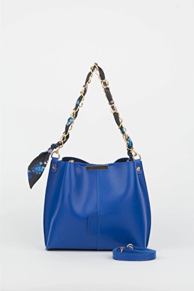 skyyouaccesories Жіноча м'яка шкіряна синя сумка на руку та плече з аксесуарами з ланцюжком шарфа