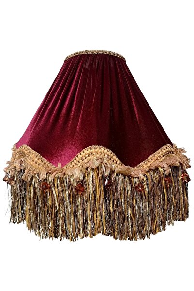 Dekovien Bordo Gold Saçak Vintage Lambader Kumaş Kaplama Kahverengi Ahşap Ayak Lm0124