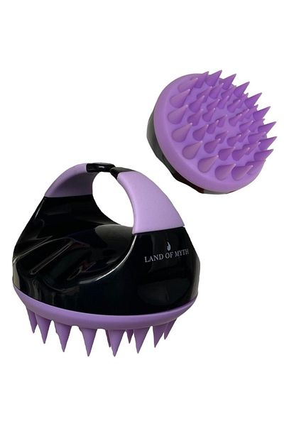 LAND OF MYTH Lom1402 Soft Silicone Massage Brush - Hair Scalp and Shampoo Shower Set with Teeth (Black-Lilac)