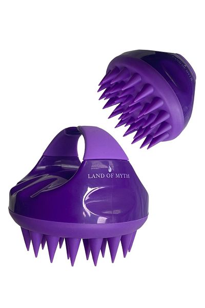 LAND OF MYTH Lom1401 New Soft Silicone Threaded Scalp Massage Shampoo Shower Brush (Purple)