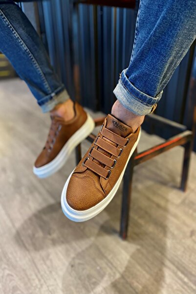 Rainon Store Tan Leather Banded Comfortable Sole Casual Men's Sports Shoes