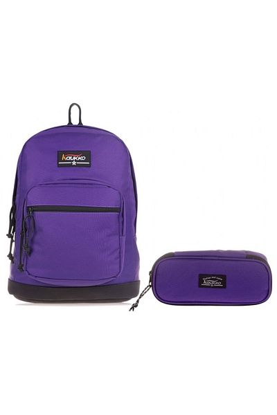 KAUKKO Set rucsac și suport pentru stilouri pentru școală cu trei compartimente violet (fete)