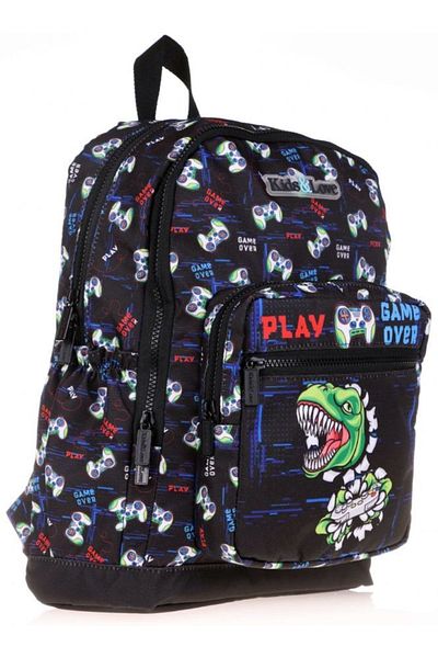 KAUKKO Rucsac pentru școală primară cu dinozaur negru pentru băiat Kids&love - patru compartimente