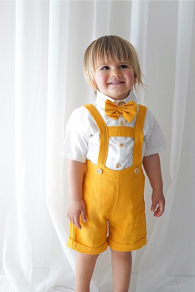 Catz Kids Σορτς Salopet Mustard Muslin + κοντομάνικο πουκάμισο + παπιγιόν