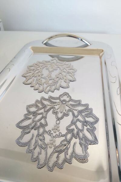 Emtory Home 2 Adet Love Gri Fransız Tarzı Modern Bardak Altlığı & Kokteyl Peçetesi