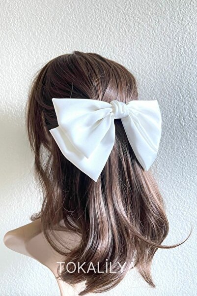 TOKALİLYA Női szatén fehér csíptetős masni automata csat