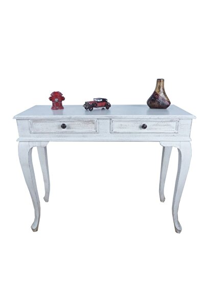 Evim Hizmet Lükens 100 Cm Çekmeceli Beyaz Eskitme Makyaj Masası