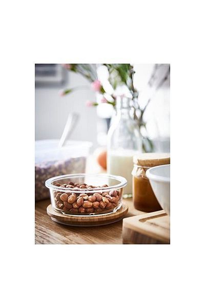 IKEA 365+ 400 Ml 14x6 Cm Vacuum Glass Food Storage Container with Round Bamboo Lid Glass - Bamboo