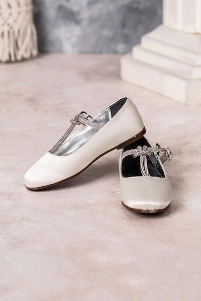 HARLİ Girl's Stone Detailed Mother of Pearl Satin Ballerina Shoes