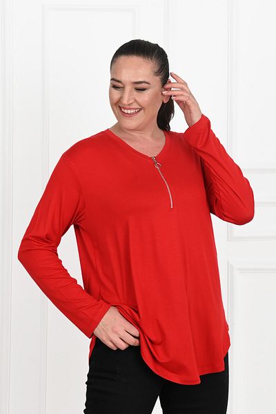 Koza Butik Plus Size Women's Blouse - Half Zipper Detail 1387-23