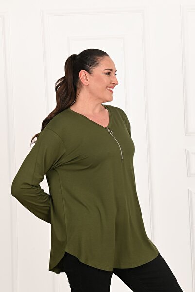 Koza Butik Γυναικεία μπλούζα με μισό φερμουάρ με λεπτομέρειες 1387-23