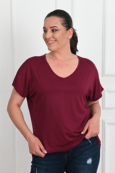 Koza Butik Women's V-neck Large Size T-shirt 1486-23