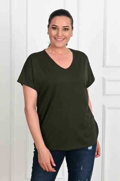 Koza Butik Women's V-neck Large Size T-shirt 1486-23