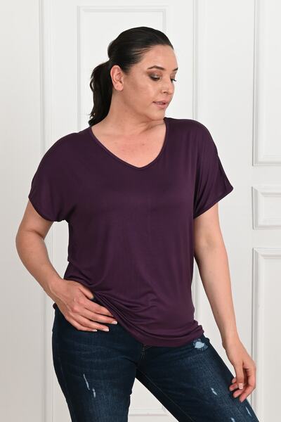 Koza Butik Women's V-neck Large Size T-shirt 1486-23