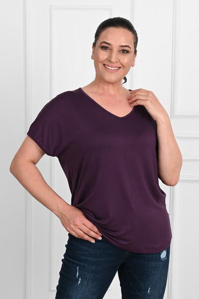 Koza Butik Women's V-neck Large Size T-shirt 1486-23