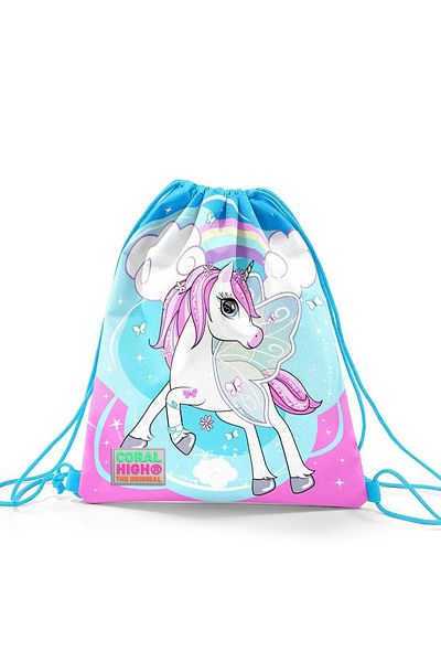 Coral High Rucsac cu șnur cu șnur pentru copii, albastru, roz neon, unicorn 22467
