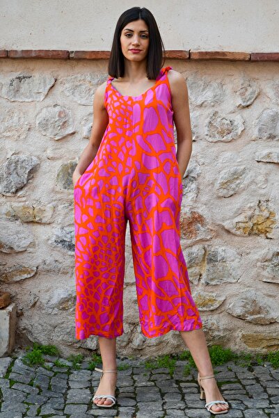 Assos Otantik Kadın Desenli Tulum Mor Turuncu