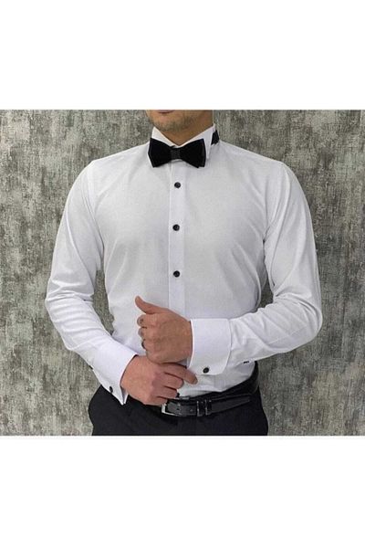 LUBEYS Ανδρικό πουκάμισο Güncüoğlu Slim Fit με μανικετόκουμπα από βαμβακερό σατέν γιακά